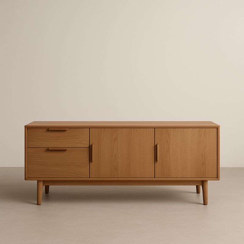 Buffet en Bois Massif avec Deux Portes et Deux Tiroirs Chêne