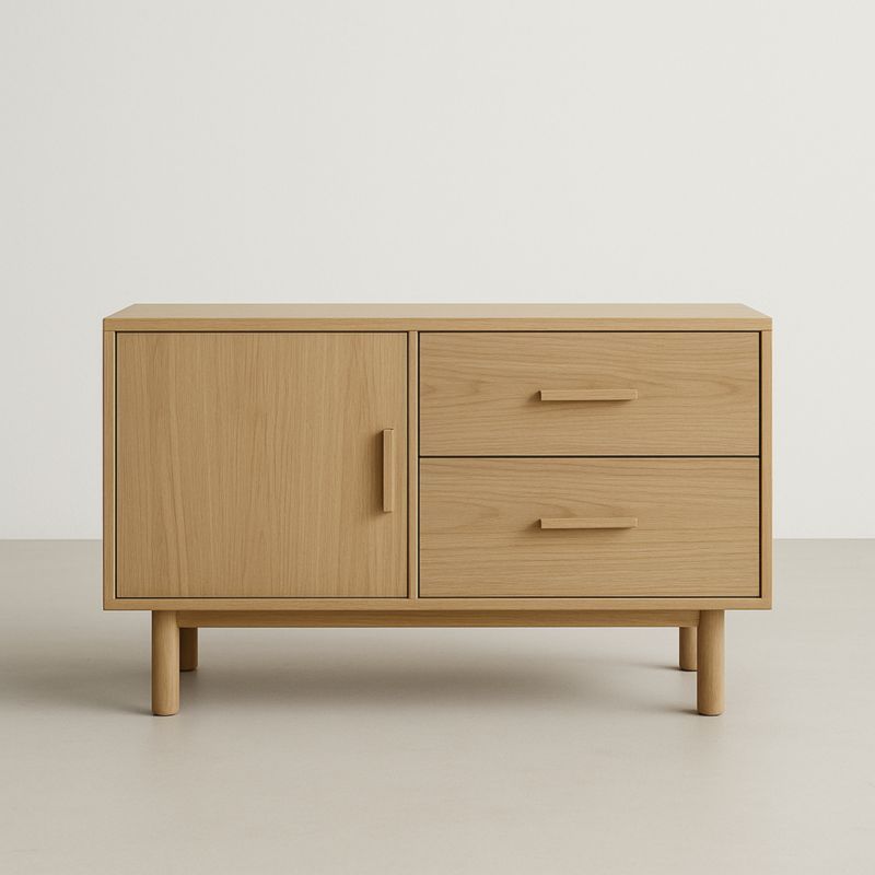 Buffet en bois avec rangements deux tiroirs et une porte 120x40x70 cm