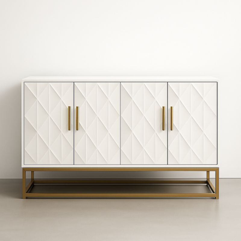 Buffet en MDF Blanc avec Base en Métal Doré 180x45x85 cm