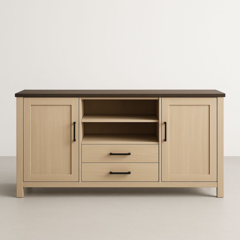 Buffet rectangulaire 2 portes 2 tiroirs bois composite chêne clair