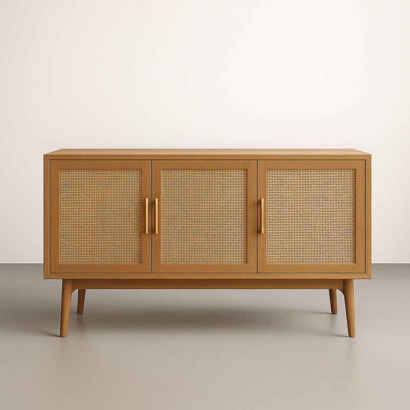 Buffet en Bois Massif et Rotin Naturel