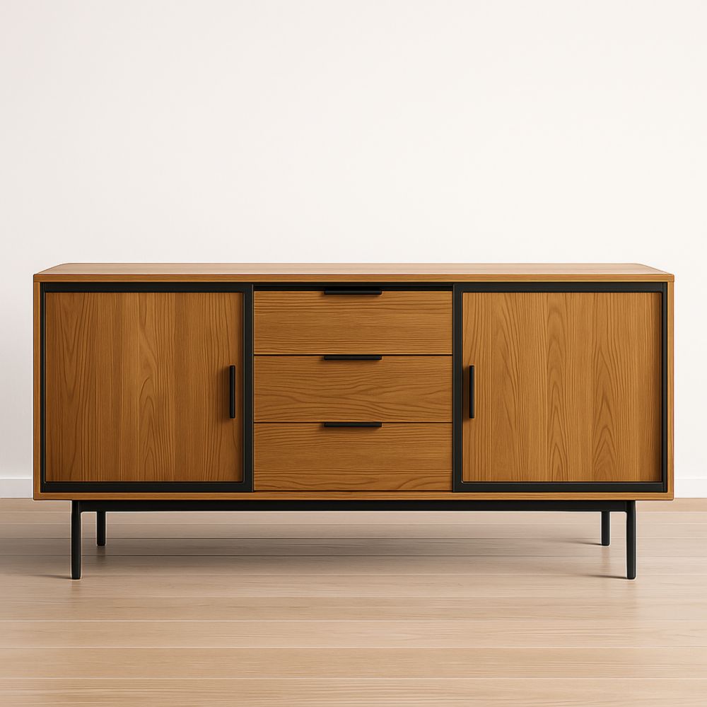 Buffet en Bois et Métal Chêne/Noir 160x40x84 cm