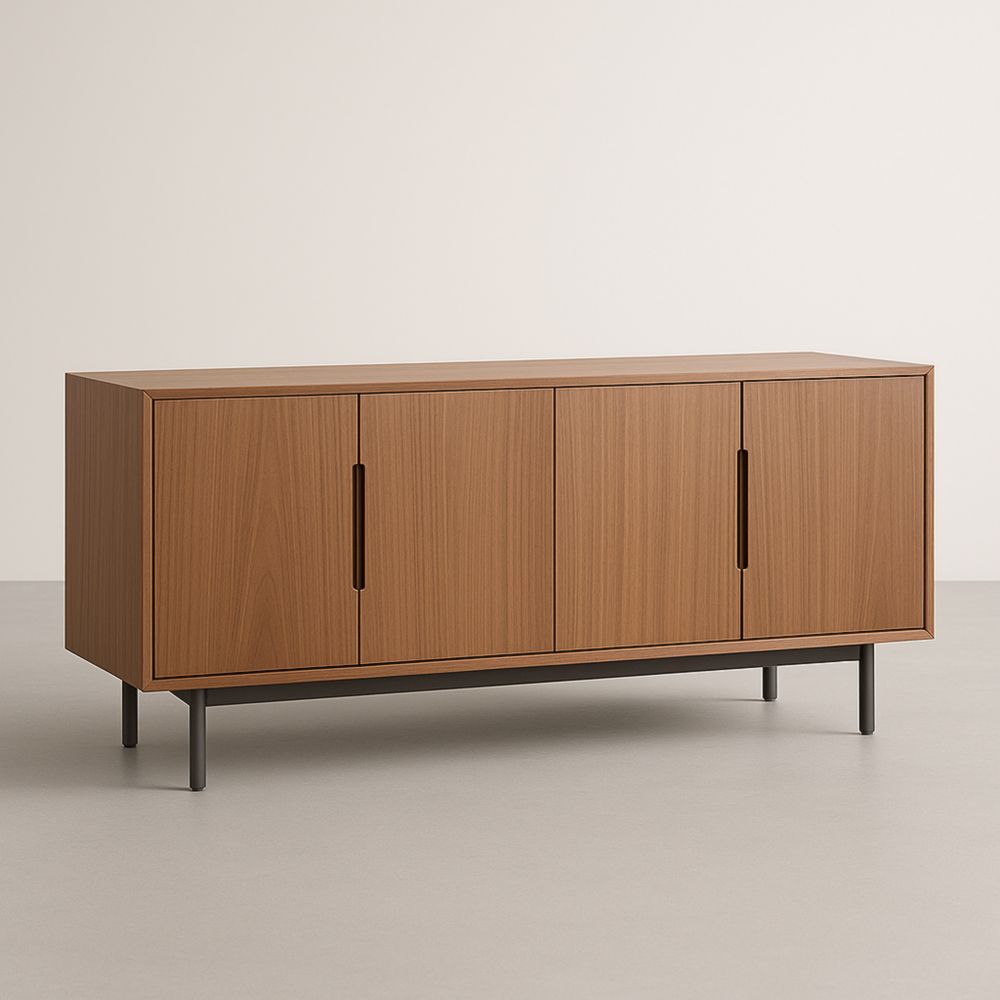 Buffet en bois contreplaqué quatre portes pieds en métal 150x45x75 cm