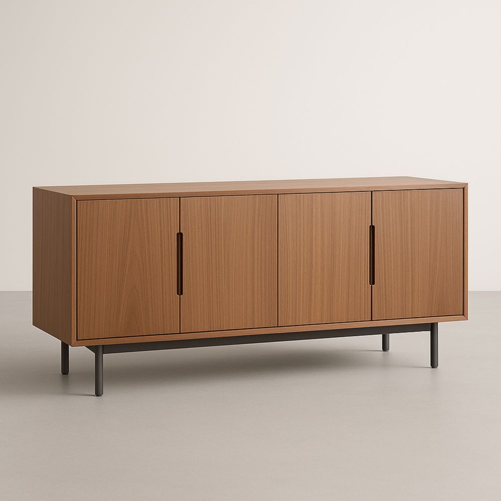 Buffet en bois contreplaqué quatre portes pieds en métal 150x45x75 cm