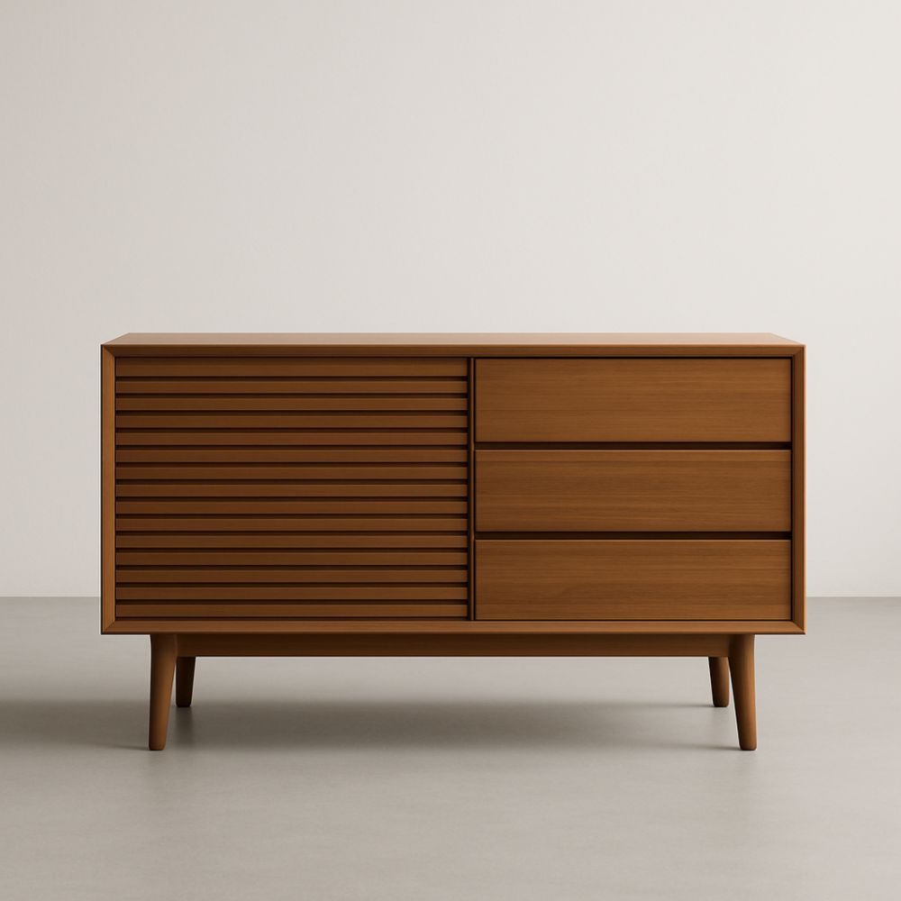 Buffet en Bois Massif avec Portes et Tiroirs Marron