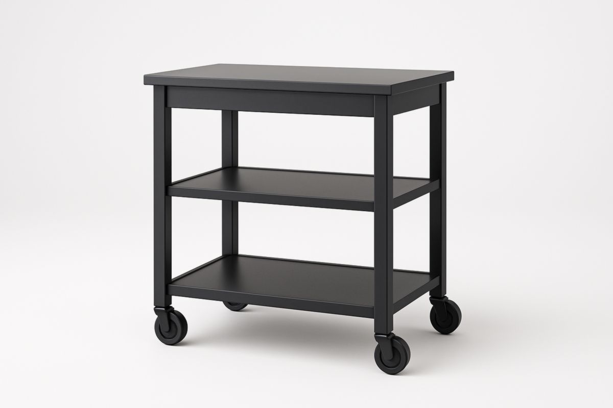 Carrello cucina nero in acciaio con ripiani