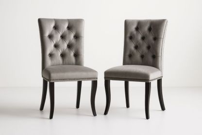 Set di Sedie in Velluto Grigio con Gambe in Legno