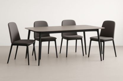 Set tavolo rettangolare e 4 sedie in metallo nero e tessuto grigio