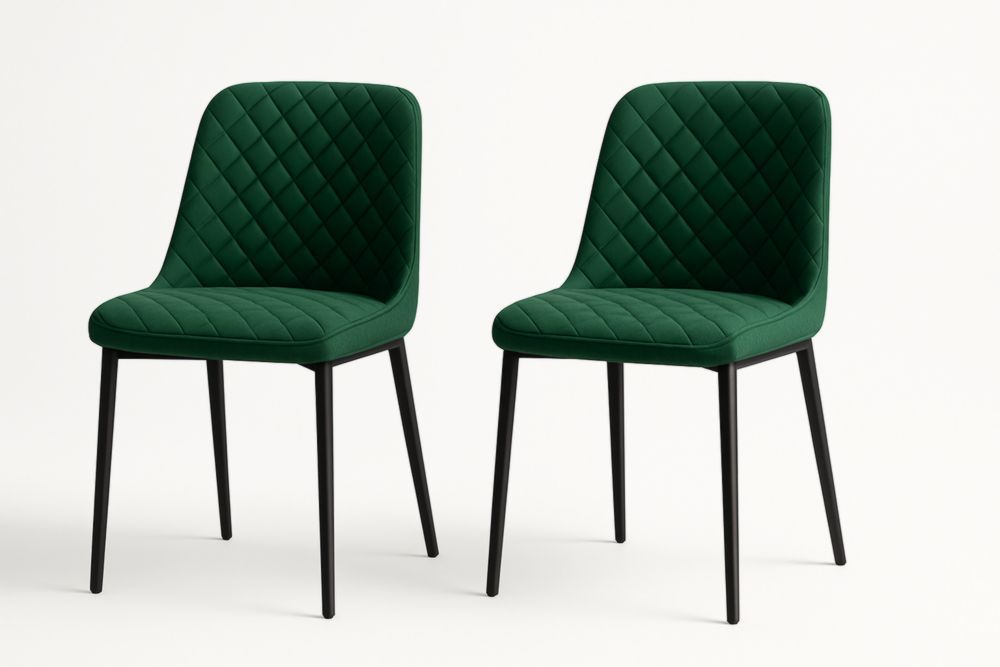 Set di 2 sedie in tessuto verde con gambe in metallo nero