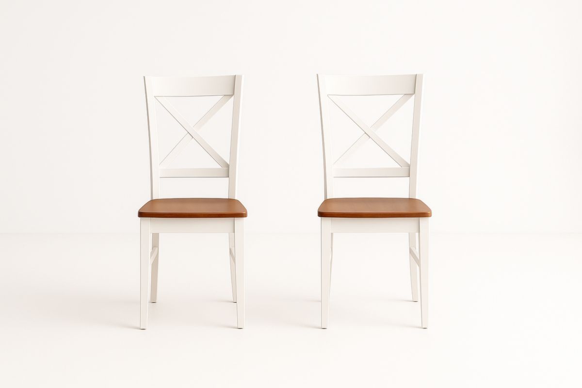 Set di 2 Sedie in Legno con Seduta in PU Bianco e Marrone