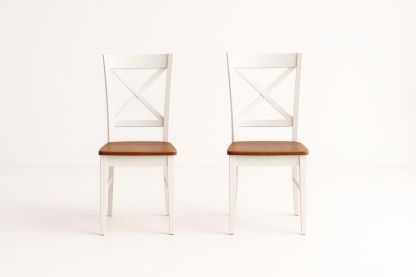 Set di 2 Sedie in Legno con Seduta in PU Bianco e Marrone