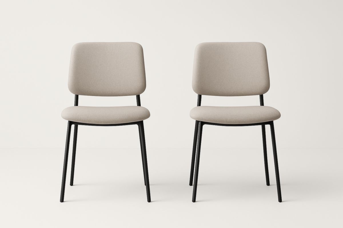 Set di 2 Sedie in Acciaio e Tessuto Beige