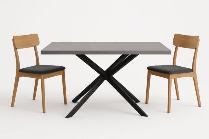 Set tavolo rettangolare in MDF e sedie in legno imbottite