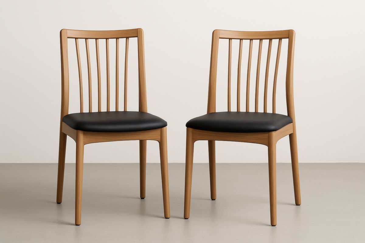 Set 2 Sedie da Pranzo in Legno e Similpelle Nera