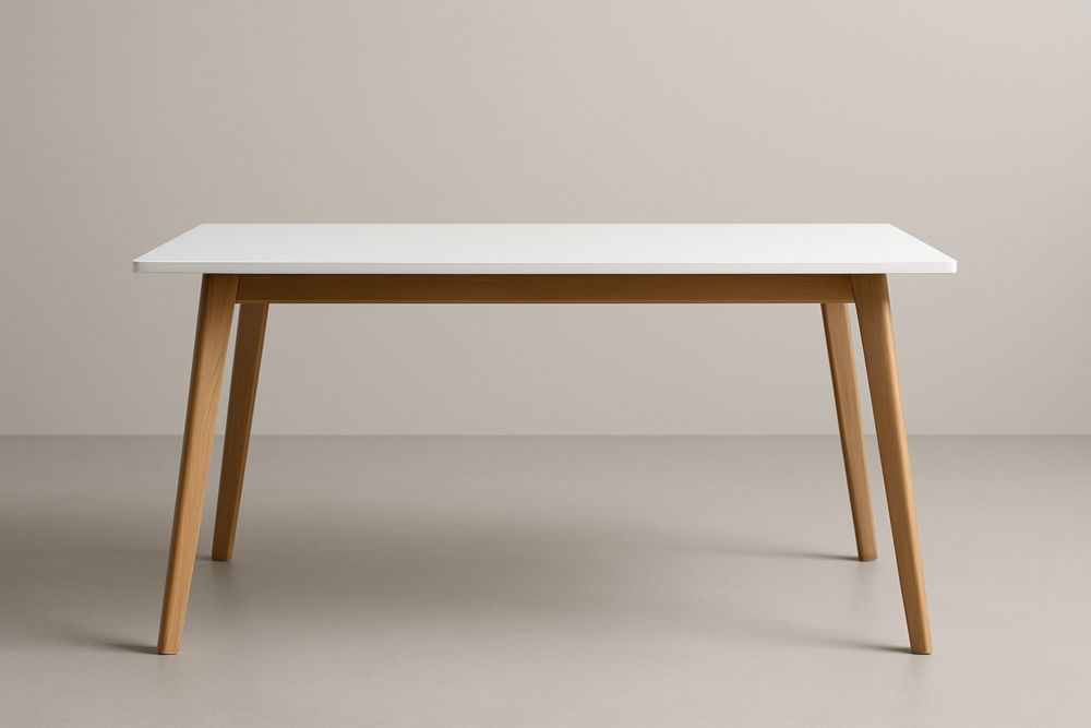 Tavolo Rettangolare Bianco in MDF e Legno Massello 150x90x75 cm