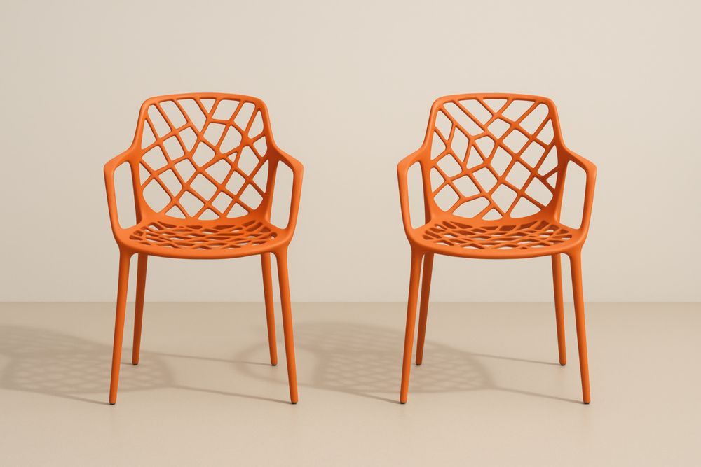 Set di sedie arancione in polipropilene con braccioli