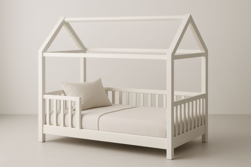 Letto per Bambini a Forma di Casa in Legno Bianco