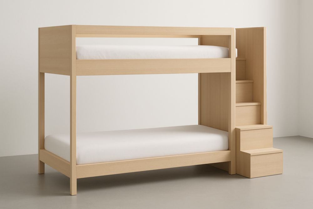 Letto a castello in legno massello di pino con scala