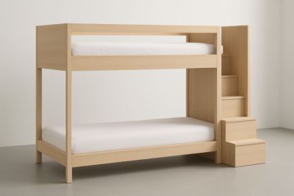 Letto a castello in legno massello di pino con scala