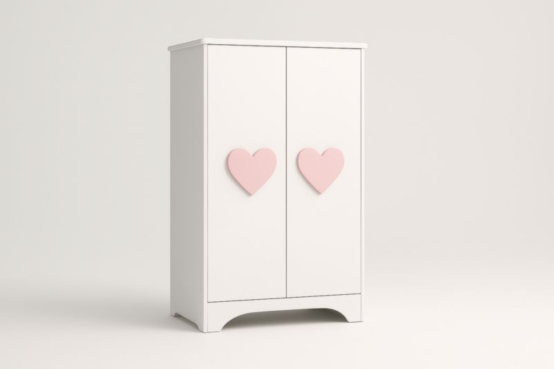 Armadio in MDF Bianco con Maniglie a Cuore Rosa