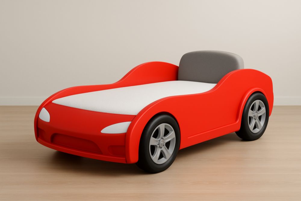 Letto per bambini a forma di auto in MDF rosso con schiuma espansa, Senza materasso