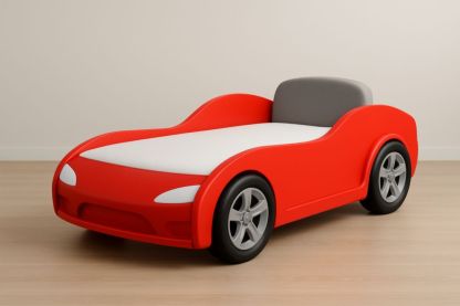 Letto per bambini a forma di auto in MDF rosso con schiuma espansa, Senza materasso