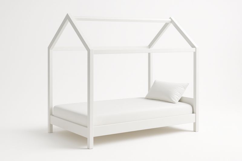 Letto a forma di casetta in legno massiccio bianco