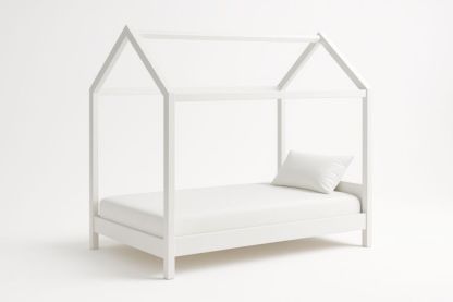 Letto a forma di casetta in legno massiccio bianco