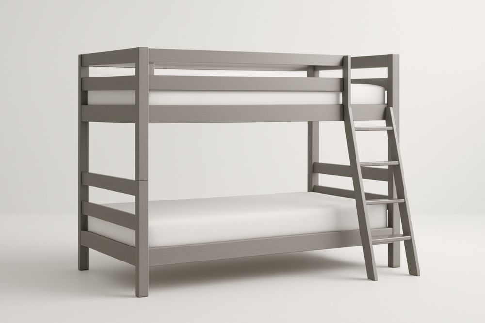 Letto a castello in legno massello grigio con scala, Senza materasso