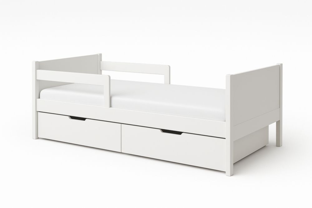 Letto per bambini in legno massello bianco con cassetti 180x80x60 cm