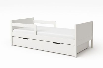Letto per bambini in legno massello bianco con cassetti 180x80x60 cm