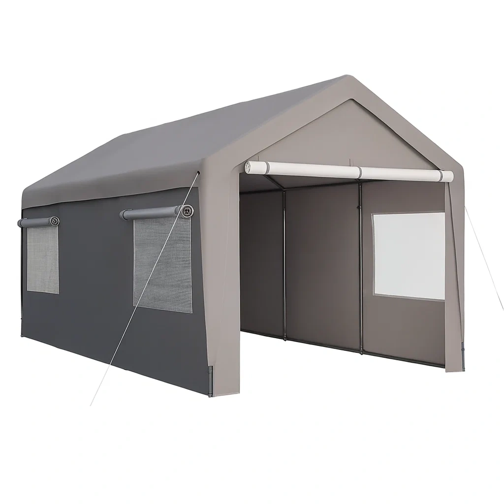 Tente de réception en acier et PVC gris/gris clair-Sofinixx