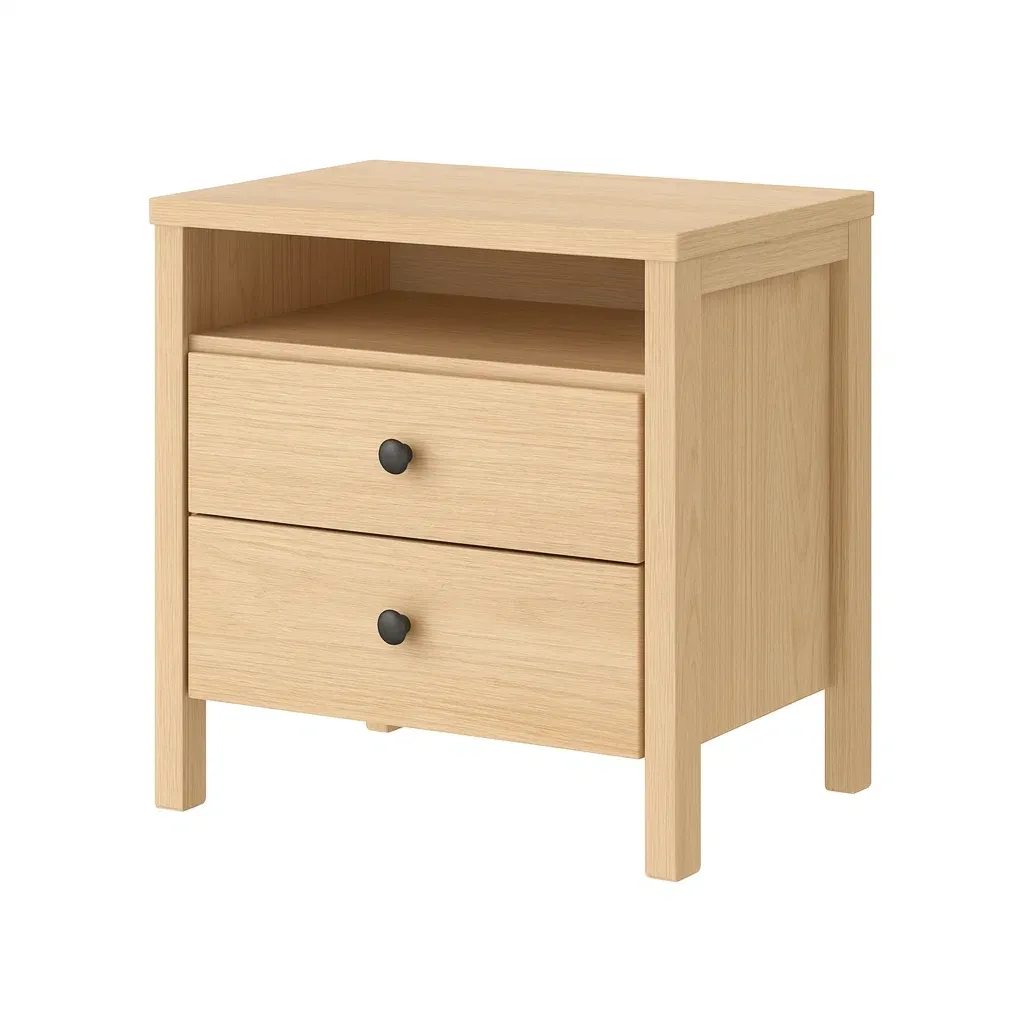 Table de chevet en chêne clair avec deux tiroirs-Sofinixx