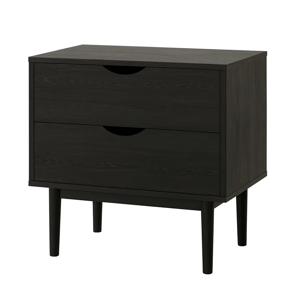 Table de chevet en bois composite noir avec deux tiroirs-Sofinixx