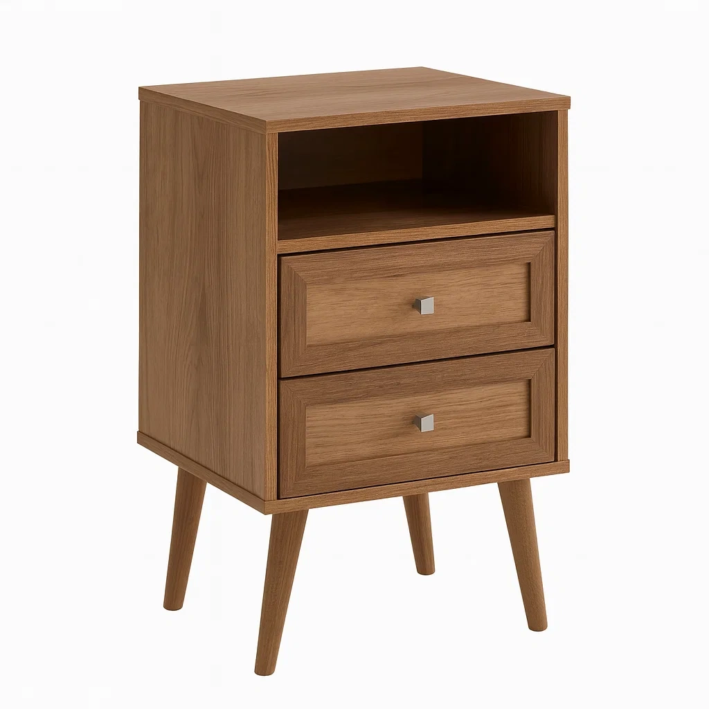 Table de chevet en bois avec deux tiroirs et étagère-Sofinixx