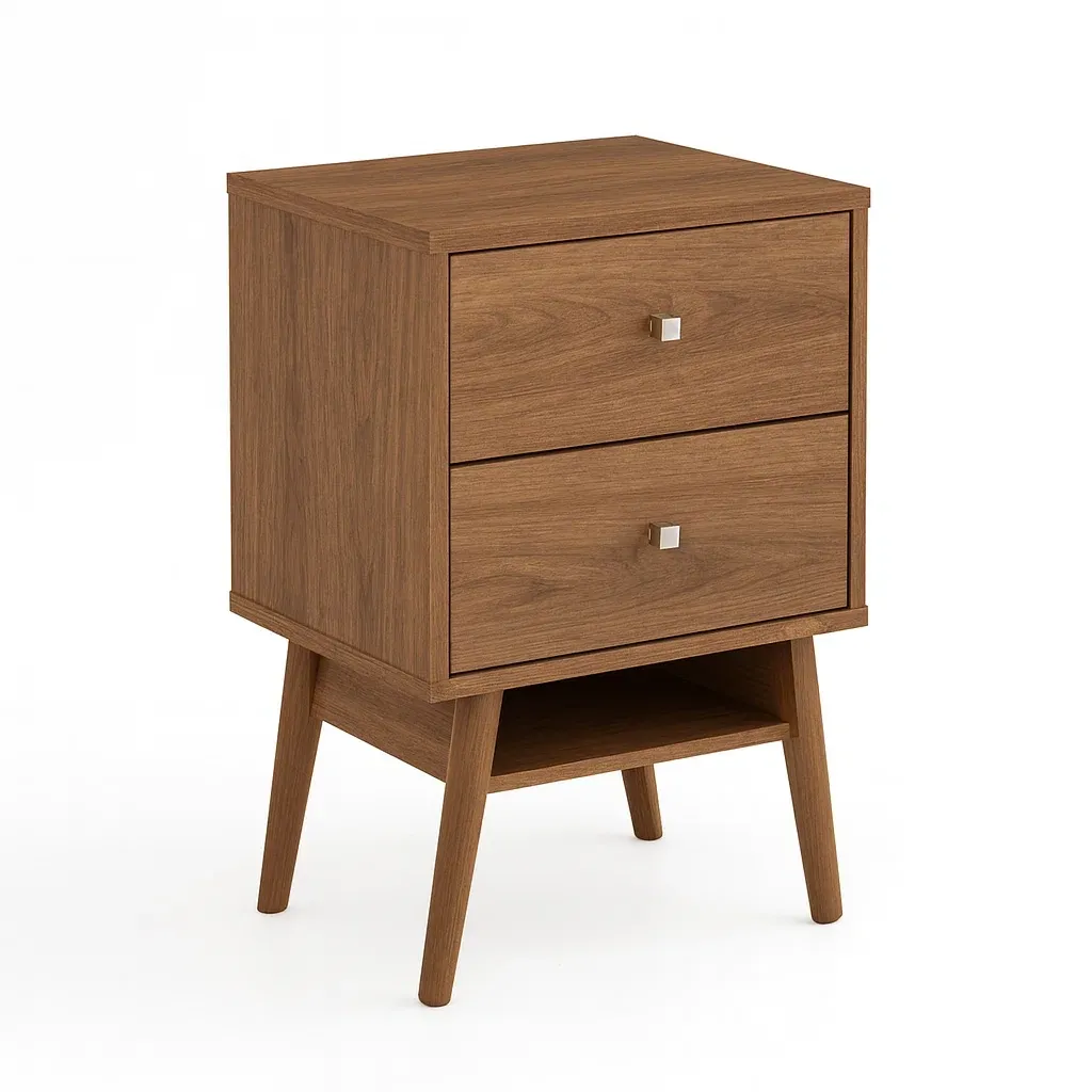 Table de chevet en MDF marron avec deux tiroirs-Sofinixx