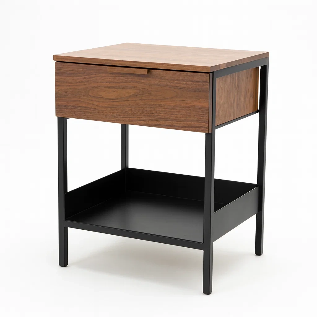 Table de chevet en bois et métal avec tiroir marron/noir 50 x 40 x 60 cm-Sofinixx