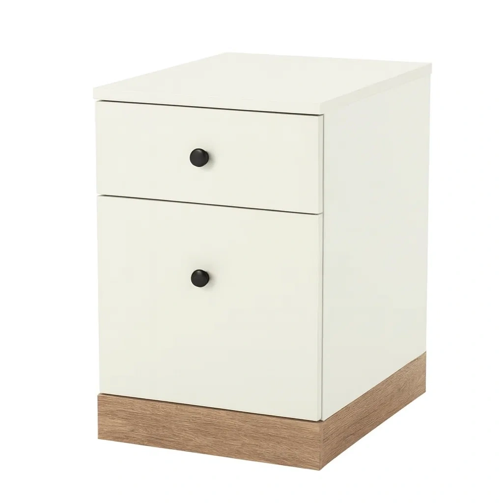 Table de chevet en bois et panneaux de particules blanc/bois avec deux tiroirs-Sofinixx
