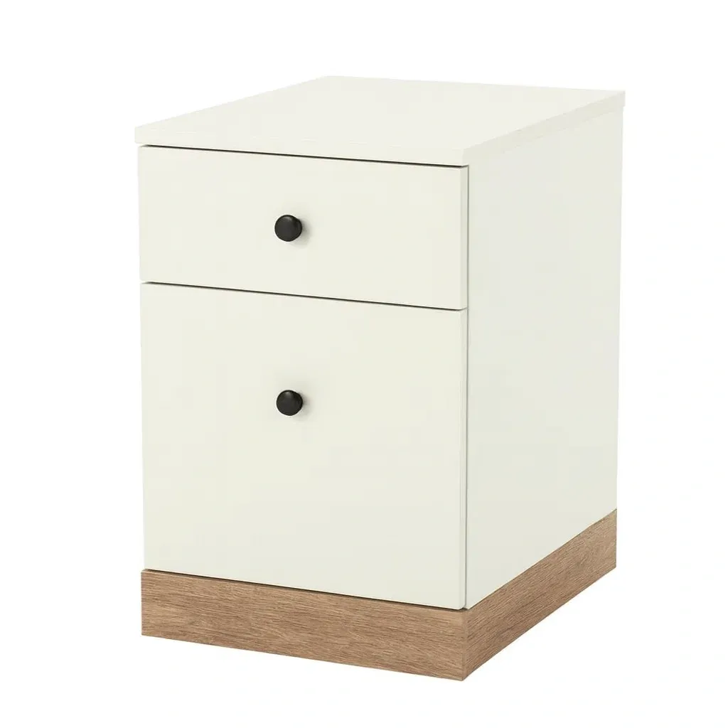 Table de chevet en bois et panneaux de particules blanc/bois avec deux tiroirs-Sofinixx