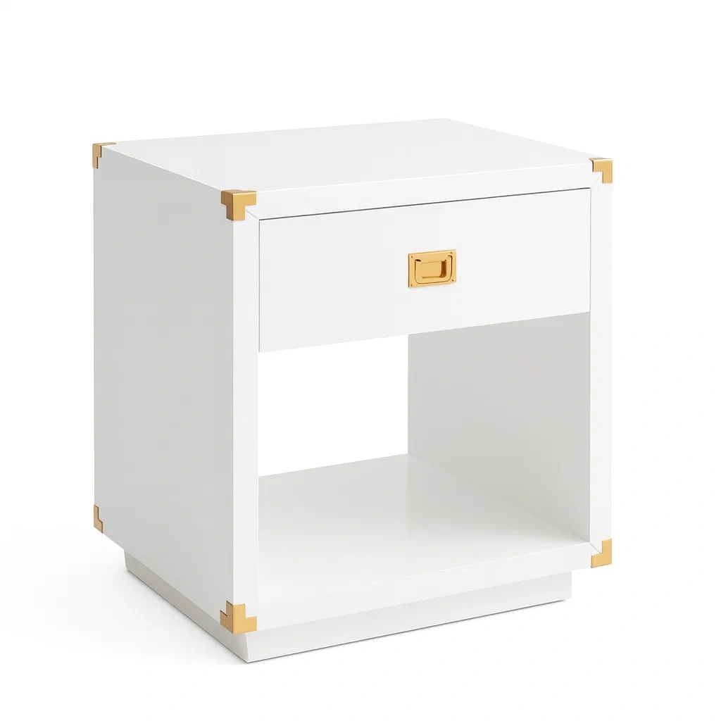 Table de chevet en bois blanc avec accents dorés 60 x 45 x 45 cm-Sofinixx