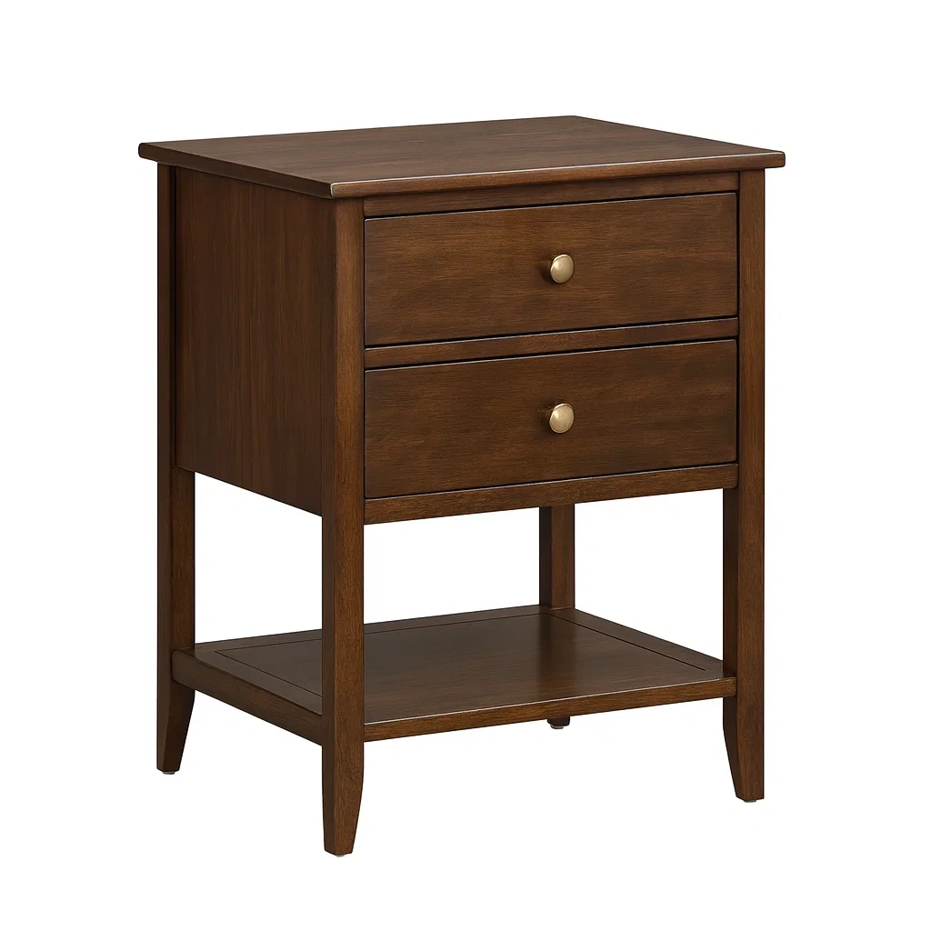 Table de chevet en bois marron foncé avec tiroirs et étagère-Sofinixx