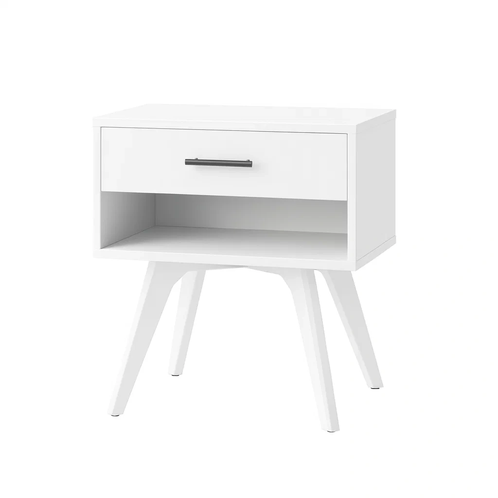 Table de chevet en bois blanc avec tiroir et étagère-Sofinixx