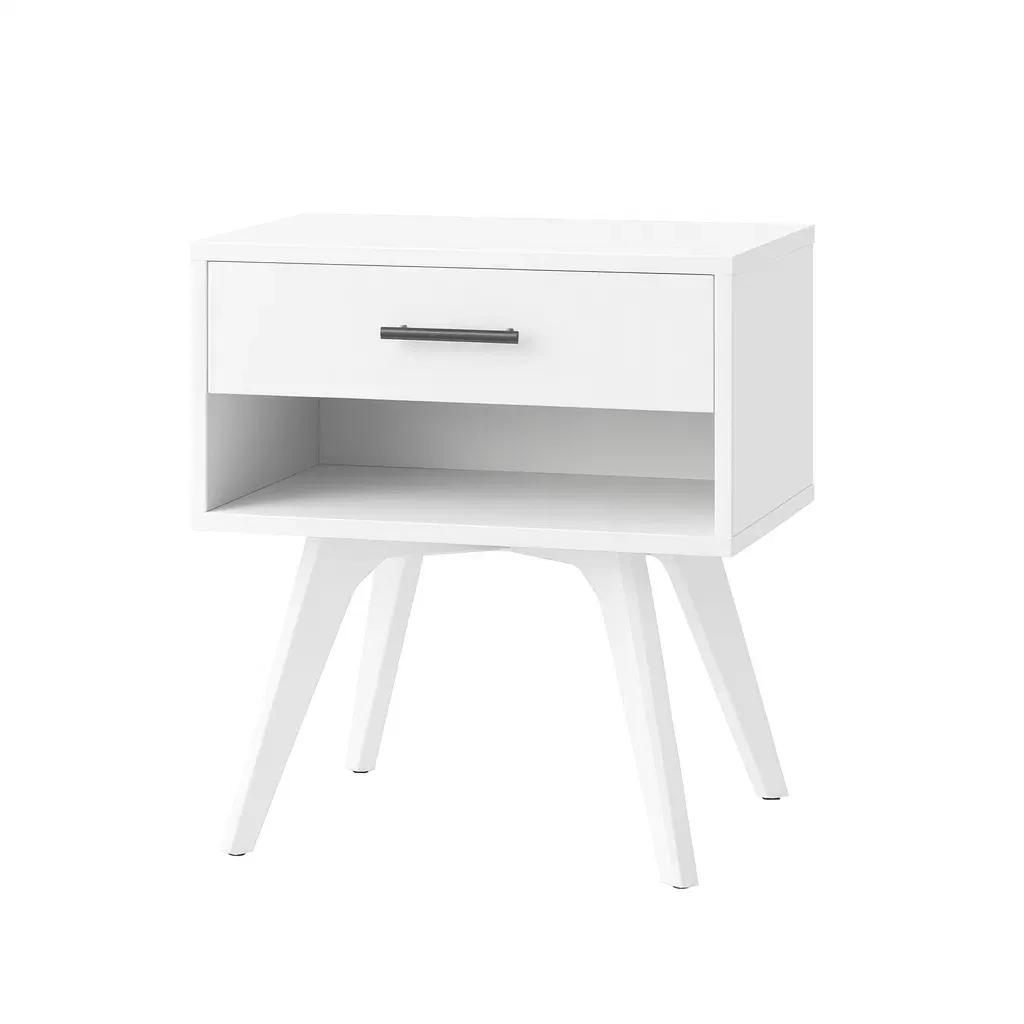 Table de chevet en bois blanc avec tiroir et étagère-Sofinixx