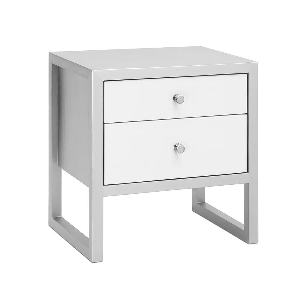 Table de chevet en MDF avec deux tiroirs et cadre en métal 50 x 40 x 55 cm-Sofinixx