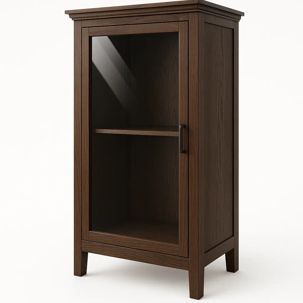 Vitrine en bois plaqué noyer avec porte en verre trempé 60 x 110 x 40 cm-Sofinixx