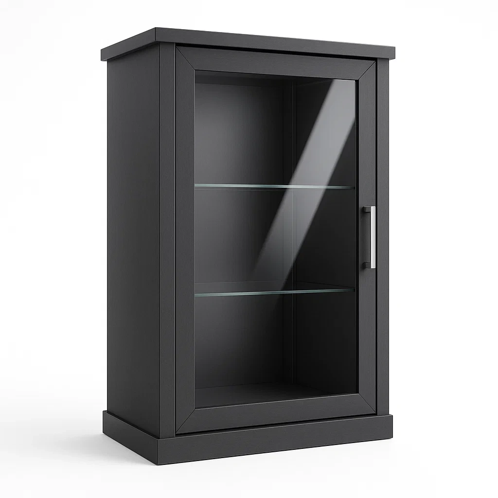 Vitrine en MDF et verre trempé noir 120 x 60 x 30 cm-Sofinixx