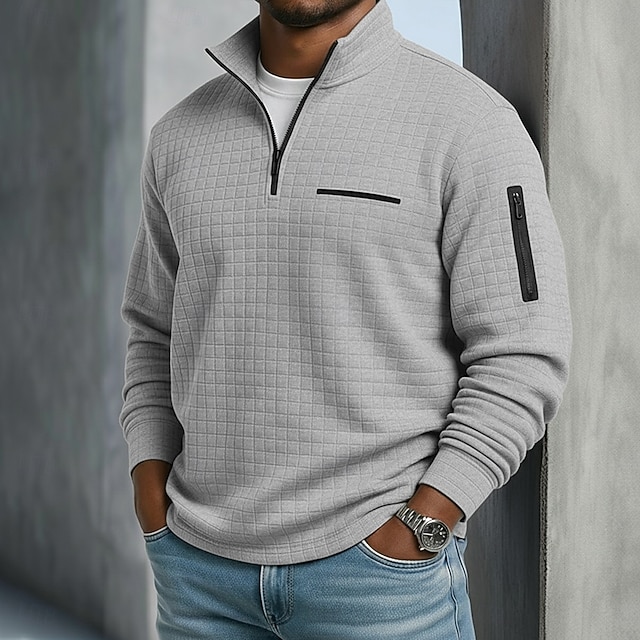Men's Waffle Polo Shirts Textured Sports & Outdoor Casual Quarter Zip 