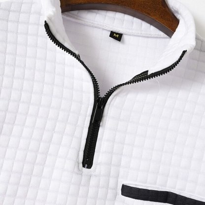 Men's Waffle Polo Shirts Textured Sports & Outdoor Casual Quarter Zip Long Sleeve Fashion Comfortable Zip Up Pocket Spring