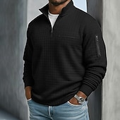Men's Waffle Polo Shirts Textured Sports & Outdoor Casual Quarter Zip Long Sleeve Fashion Comfortable Zip Up Pocket Spring