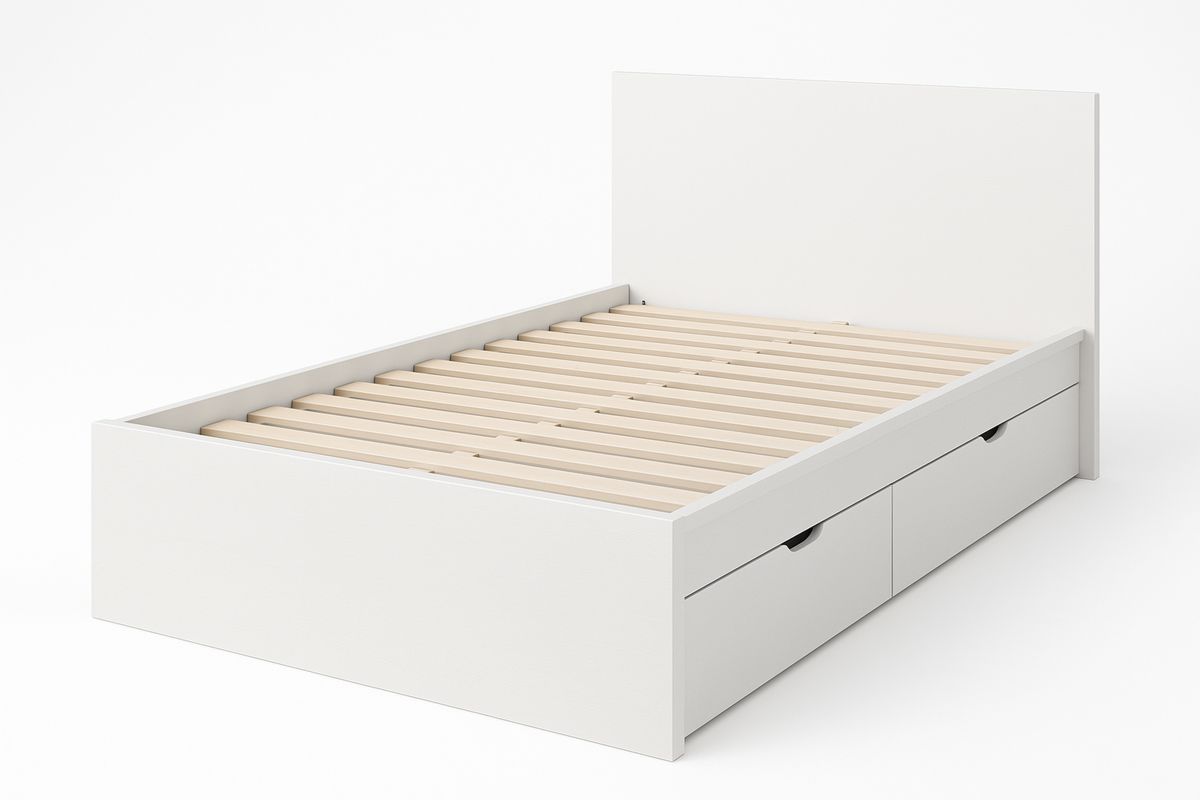 White Queen Bed Frame with Storage Drawers-Volinetra
